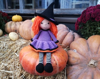 Poupée sorcière d'Halloween faite main, décoration fantasmagorique de sorcière d'automne, idée cadeau d'Halloween pour les enfants