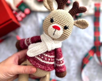 Christmas baby reindeer toy in sweater  Santa's deer toy for girl Rudolph the red nosed reindeer Ready to ship