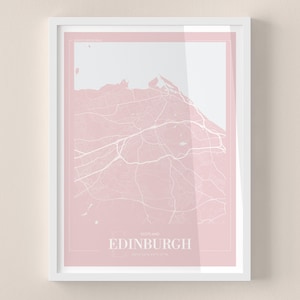 PERSONALISED EDINBURGH MAP - City Map Print of Edinburgh Scotland City Map Poster United Kingdom Pastel Pink Map Wall Art More Colours