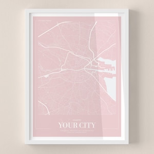 PERSONALISED CITY MAP - Any City Map Print Pastel Pink Map Wall Art Customizable Any City Map Poster More Colours
