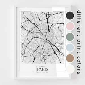 PARIS MAP - Personalized City Map Print of Paris Modern Anniversary Gift Black and White Travel Gift Wall Art Minimalist Office Poster