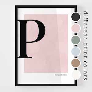 CAPITAL LETTER P Poster - Pink Wall Art Print Minimalist Personalized Initial Modern Typography Decor New Home Gift Alphabet Letter Monogram