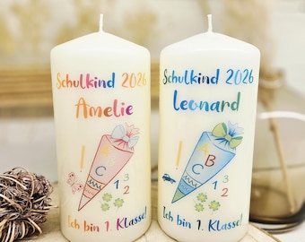 SCHULKIND 2026 Kerze Geschenk Schulanfang Einschulung 1. Klasse Tischdekoration Stumpenkerze