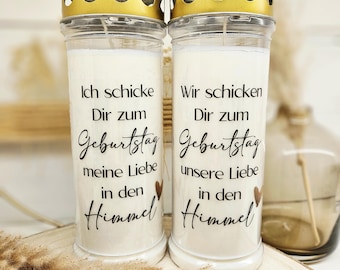 Grabkerze Grablicht 'Wir schicken Dir zum Geburtstag' Gedenkkerze 7-Tage-Brenner Trauerkerze Geburtstagskerze
