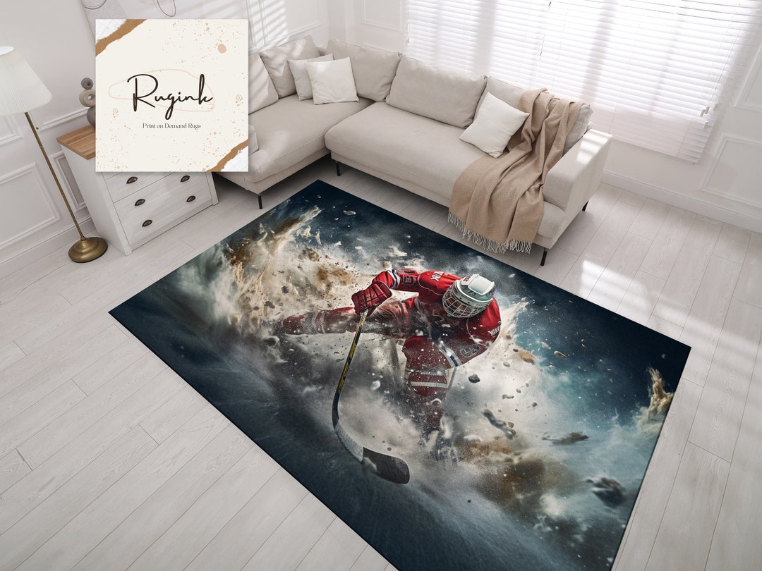 RUG Ice Hockey Man Cave Lover Gift Saloon Game Room Rug Ice Etsy