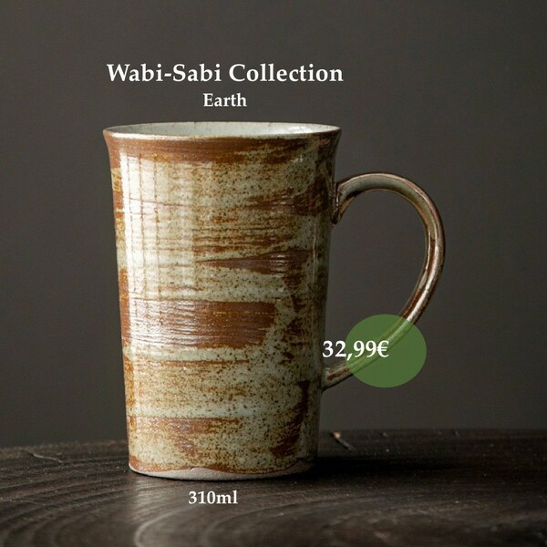 Wabi-Sabi Collectoin Earth - Handmade Wabi-Sabi Coarse Pottery Coffee Cup (Dark Green)  - 310ml