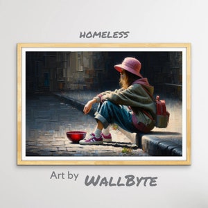 Homeless girl print digital download - wall art, screen art and home  decor - downloadable artwork - Instant gift idea