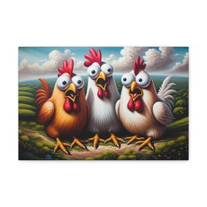 Canvas Wall Art Print - Funky Chickens - happy fun artwork, home office decorating and gift idea