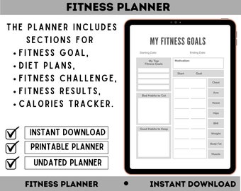 Fitness Digital Planner, PDF Fitness Printable, Fitness Planner Bundle, Workout Tracker, Daily Fitness, Weekly Fitness, Monthly Fitness