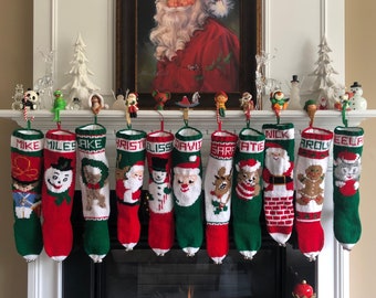 Personalized Hand Knit Christmas Stocking with Sewn in Lining, Hanger and Jingle Bells