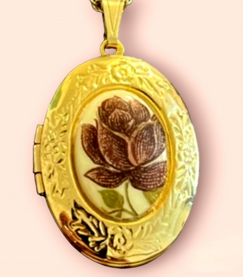 Vintage Rose Locket Gold Tone UV reactive zdjęcie 1