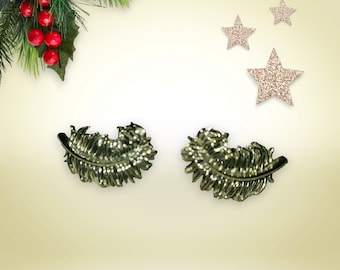 Vintage silver- tone feather or fern shaped earrings