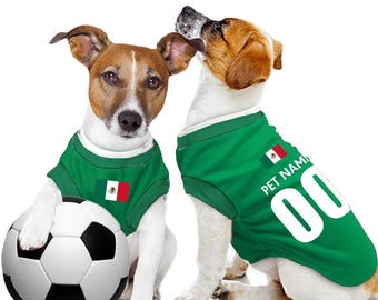 Mexico Football/Soccer Personalised Pet Tank Top with original FC logo (Dog Football Costume and Cat Soccer Costume Gift)