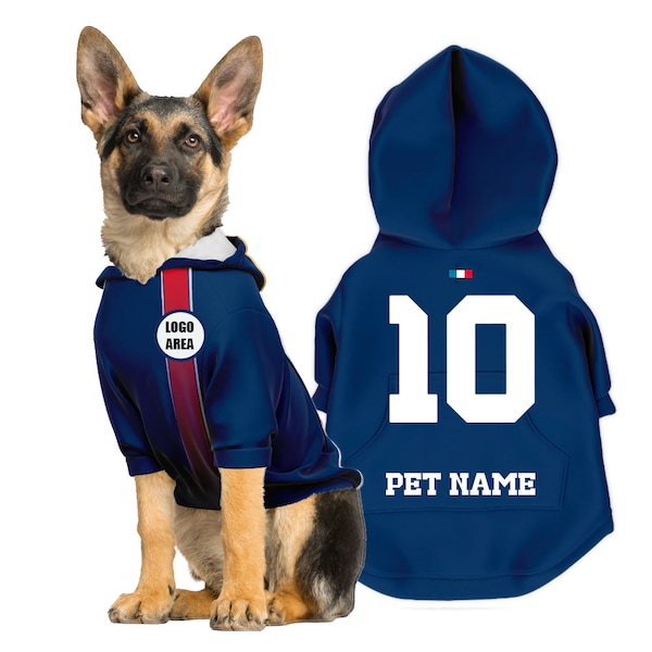 PSG Paris Saint-Germain FC Personalised Pet Hoodie 23/24 with original FC logo (Dog Football Costume and Cat Football Costume Gift)