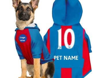 Crystal Palace Personalised Pet Hoodie FC 23/24 with original FC logo (Dog Football Costume and Cat Football Costume Gift)