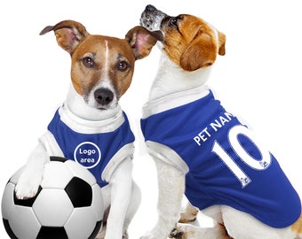 Débardeur personnalisé pour animaux de compagnie Chelsea FC 23/24 avec logo original du FC (Costume de football pour chien et cadeau de costume de football pour chat)