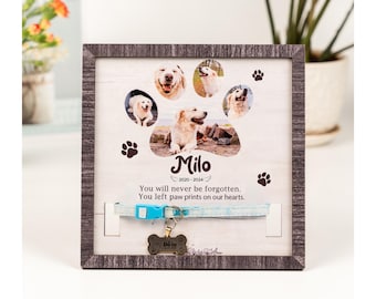 Personalized Dog Memorial Wood Frame With Collar Holder, Photo, Dog Memorial Gifts, Pet Loss Gifts, Pet Sympathy Gift, Pet Loss Gift