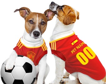 Camiseta sin mangas personalizada para mascotas del Club de Fútbol de España Euro 2024 con el logo original del FC (Disfraz de fútbol para perros y disfraz de fútbol para gatos de regalo)