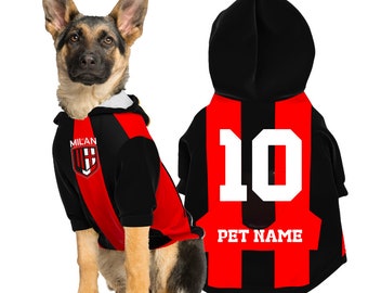 Felpa con cappuccio personalizzata FC AC Milan 23/24 con logo originale FC (regalo costume da calcio per cane e costume da calcio per gatto)