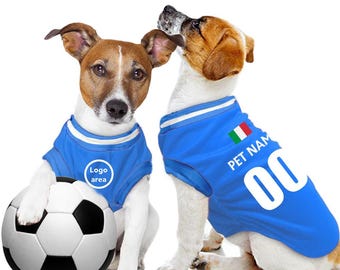 Italy Football Personalised World Cup Pet Tank Top with original FC logo (Custom Dog/Cat Soccer Jersey Gift)