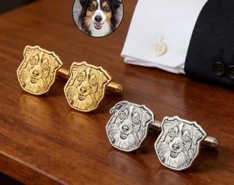 Custom Pet Portrait Cufflinks, Personalized Groom Cufflinks, Wedding Gift for Groom, Engraved Pet Cufflinks, Dog Dad Gift, Wedding Jewelry