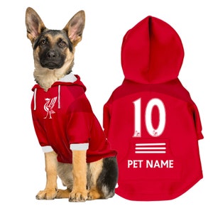Liverpool FC Personalised Pet Hoodie FC 25/26 with original FC logo (Dog Football Costume and Cat Football Costume Gift)