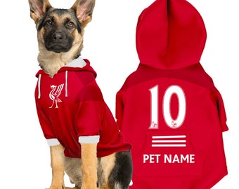 Liverpool FC Personalised Pet Hoodie FC 23/24 with original FC logo (Dog Football Costume and Cat Football Costume Gift)