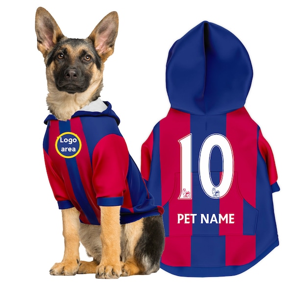 Sweat à capuche personnalisé pour animal de compagnie du FC Barcelone 23/24 avec logo FC original (cadeau costume de football pour chien et costume de football pour chat)