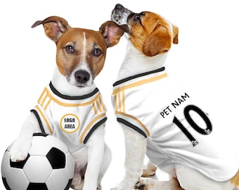 Débardeur personnalisé pour animaux de compagnie du Real Madrid FC 23/24 avec logo original du FC (Costume de football pour chien et cadeau de costume de football pour chat)