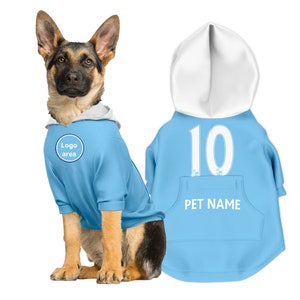 Manchester City FC Personalised Pet Hoodie FC 25/26 with original FC logo (Dog Football Costume and Cat Football Costume Gift)