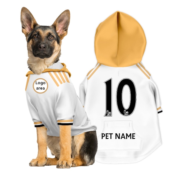 FC Real Madrid Personalised Pet Hoodie 23/24 with original FC logo (Dog Football Costume and Cat Football Costume Gift)