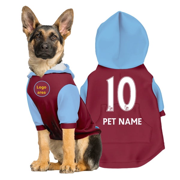 West Ham United Personalised Pet Hoodie FC 23/24 with original FC logo (Dog Football Costume and Cat Football Costume Gift)