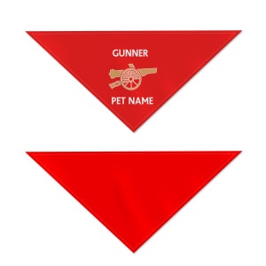 May include: Red triangular bandana with a gold cannon graphic and the text "GUNNER" and "PET NAME".