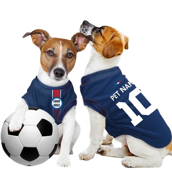 Débardeur personnalisé pour animaux de compagnie PSG Paris Saint-Germain FC 23/24 avec logo original FC (Cadeau costume de football pour chien et costume de football pour chat)