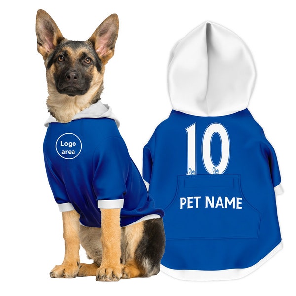 Felpa personalizzata per animali domestici ispirata al Chelsea FC 26/27 con logo originale FC (Regalo per costume da calcio per cani e gatti)