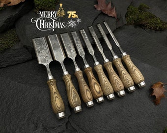 Hand Forged Chisel Set 9pcs. Bushcraft Tools. Woodworking Tools