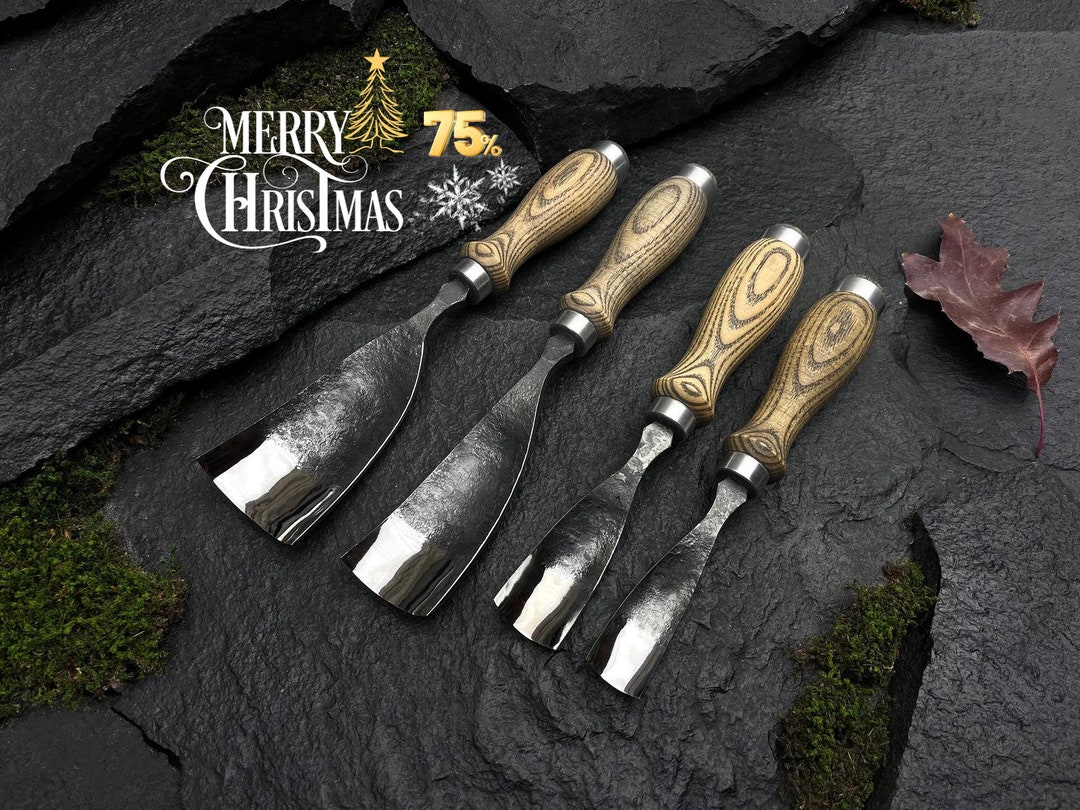 Bent Gouge Set 4pcs. Wood Carving Gouge. Rounded Chisel. Bent