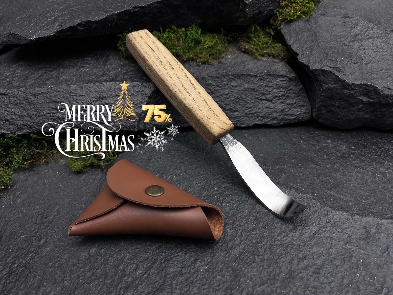 Michihamono Japanese Wood Carving Hand Tool Woodworking Hook Knife, with Blade Sheath, for Spoon & Bowl Carving 60mm