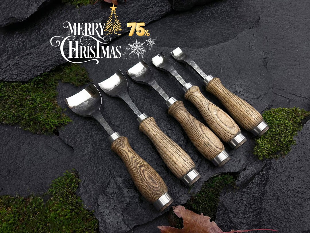 Bent Gouge Set 5 PCS. Wood Carving Gouge. Rounded Chisel. Bent