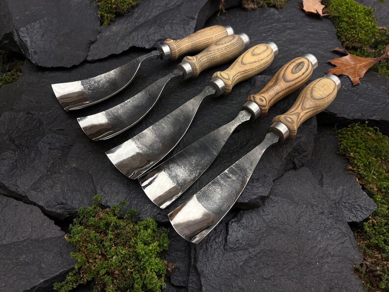 FORGED Bent Gouge Set 5pcs. Wood Carving Gouge. Rounded Chisel. Bent ...