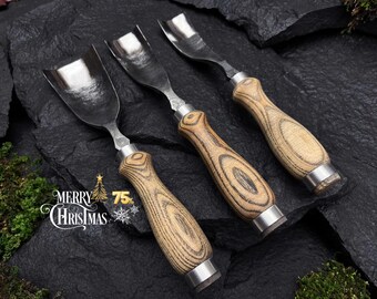 Wood Carving Tools Set 5 PCS. Straight Rounded Chisel. Forged Bent Gouge.  Rounded Chisel. Bent Gouge Hand Forged. Forged Knife. Spoon Knife 