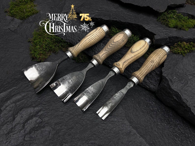 Wood Carving Tools Set 4 PCS. Wood Carving Gouge. Rounded Chisel. Bent