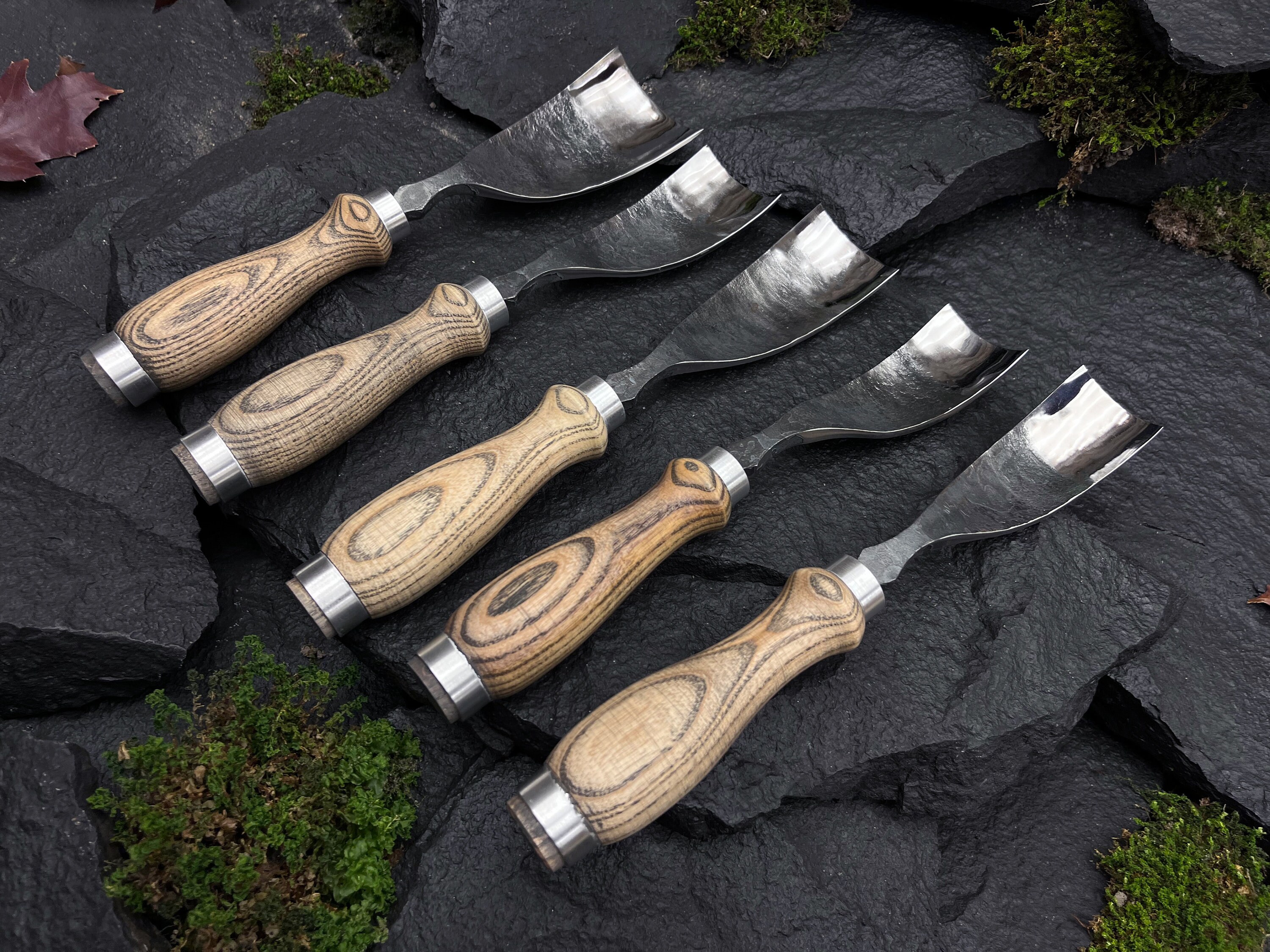 Bent Gouge Set 5pcs. Wood Carving Gouge. Rounded Chisel. Bent Chisel. Kuksa