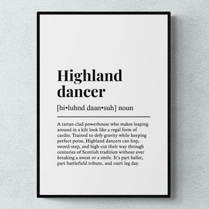 Highland Dancer Funny Definition Dance Gift Wall Art Print | Printable Digital Download
