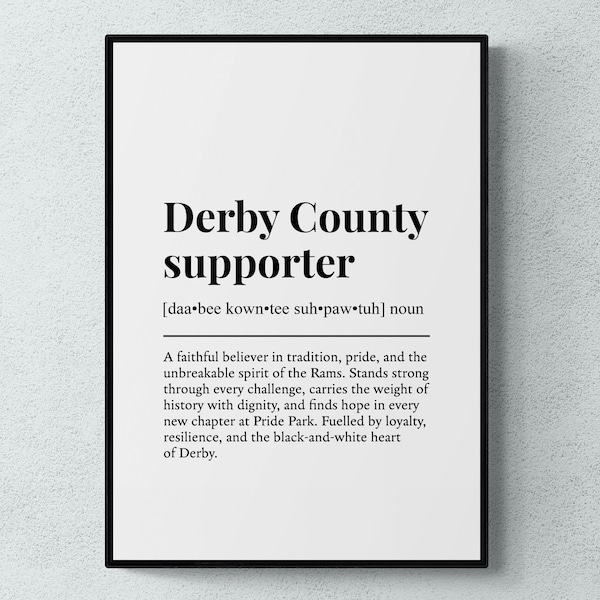 Derby County Supporter Funny Definition Sport Football Gift Wall Art Print