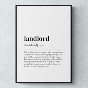 Landlord Definition Print, Funny Real Estate Wall Art, Office Decor, Property Owner Gift | Printable Digital Download