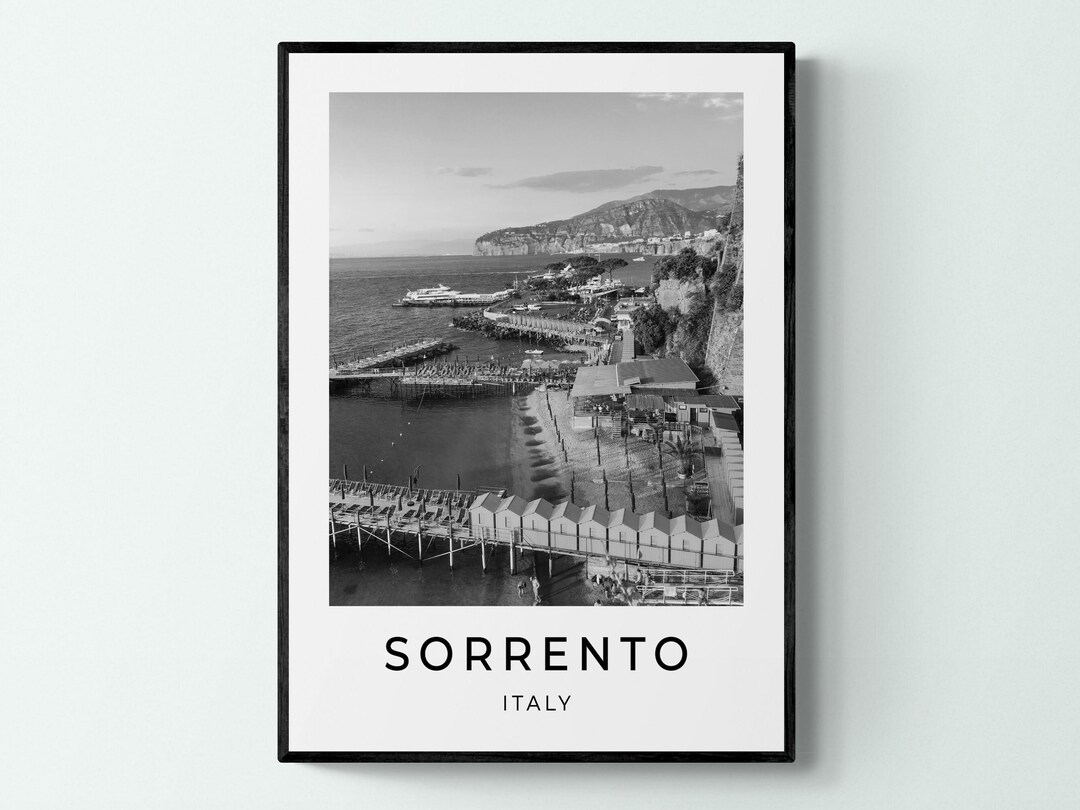 Sorrento Print, Italy Travel Poster, Black and White Monochrome Print, Travel Wall Art ...