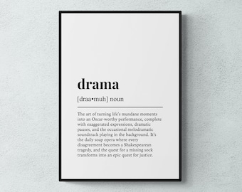 Drama Definition Print, Funny Stage Wall Art, Actor Gift | Printable Digital Download