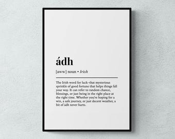 Adh Definition Print, Irish Word Wall Art, Ireland Decor, Good Luck Gift
