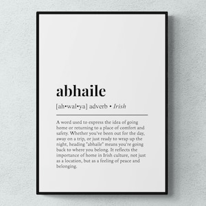 Abhaile Definition Print, Irish Word Wall Art, Gaelic Gift